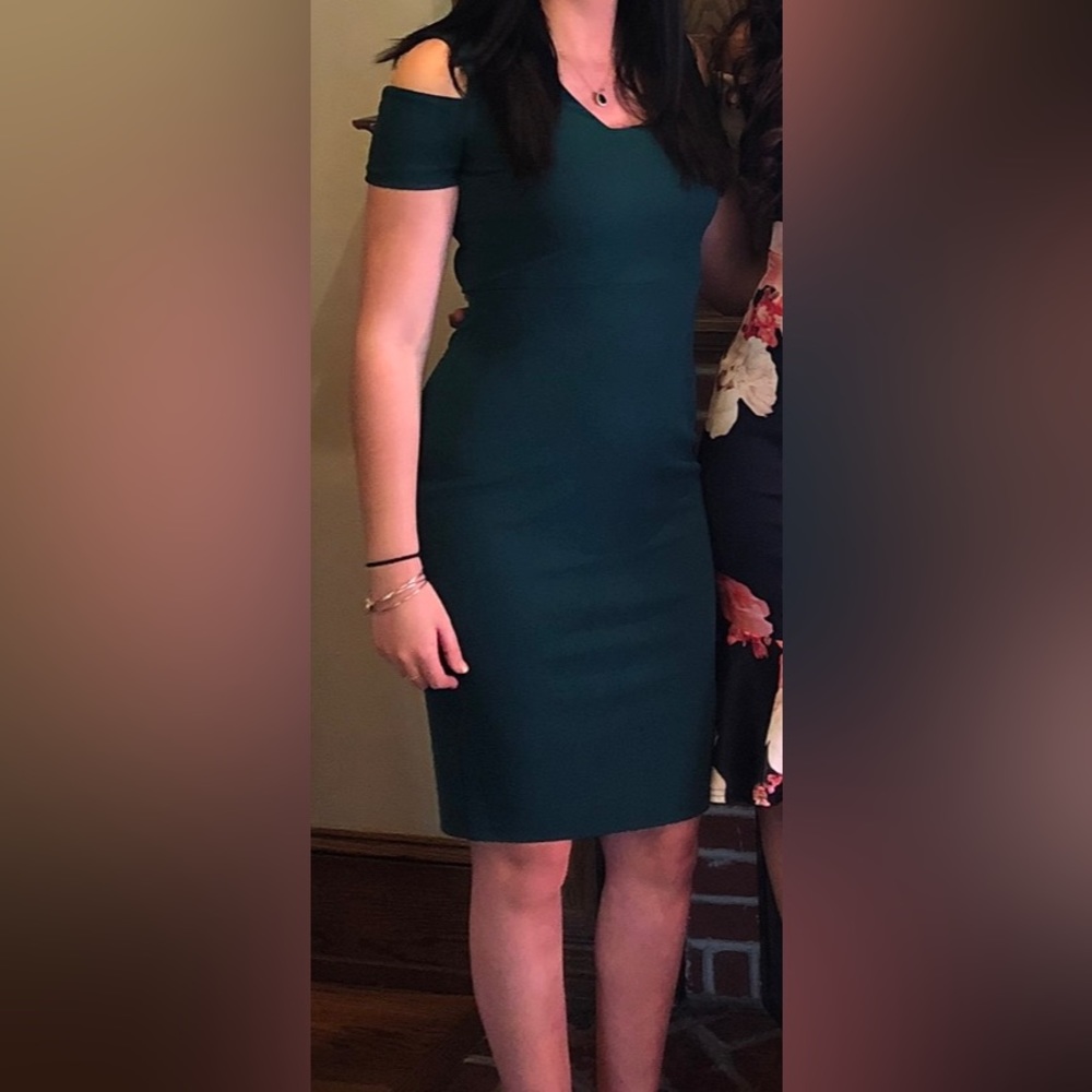 Express- teal midi length dress- cold shoulder